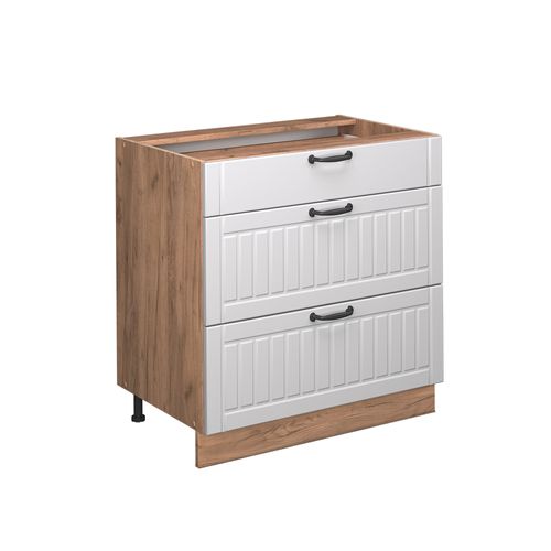 Meuble Cuisine Fame-line 57156 Blanc Campagne 80cm Avec 3 Tiroirs, Pt Chêne