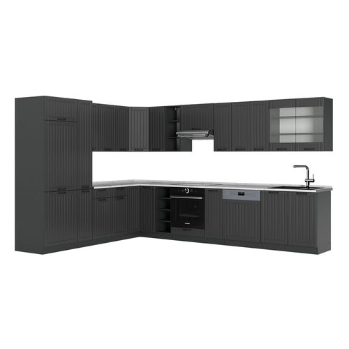 Cuisine En Angle Fame-line 57160 Gris Foncé 347x60cm , Pt Marbre