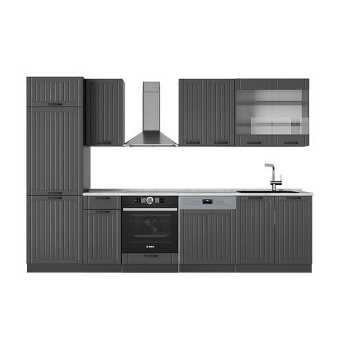 Cuisine Fame-line 57170 Gris Foncé 300cm , Pt Marbre