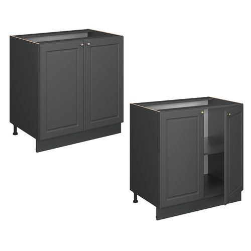 Meuble Bas Sous-évier Fame-line 57177 Anthrazit-gold Landhaus 80cm Avec Étagère, Pt Chêne