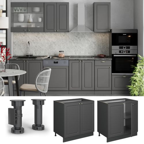 Meuble Bas Sous-évier Fame-line 57177 Anthrazit-gold Landhaus 80cm Avec Étagère, Pt Chêne