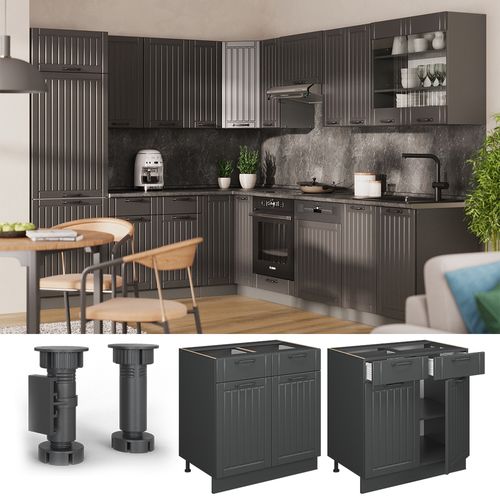 Meuble Cuisine Fame-line 57179 Gris Foncé 80cm , Pt Anthracite