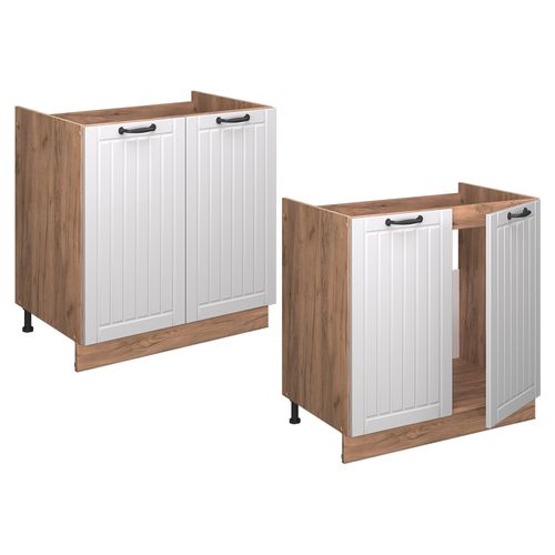 Meuble Bas Sous-évier Fame-line 57187 Blanc Campagne 80cm , Pt Anthracite