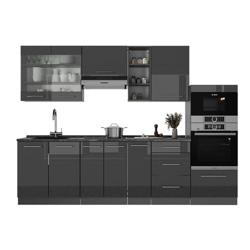 Cuisine Fame-line 57203 Anthracite Haute Brillance 280cm Sans Pt