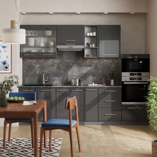 Cuisine Fame-line 57203 Anthracite Haute Brillance 280cm Sans Pt