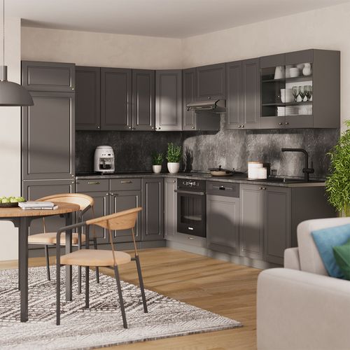 Cuisine En Angle Fame-line 57207 Anthrazit-gold Landhaus 287x46cm Sans Pt