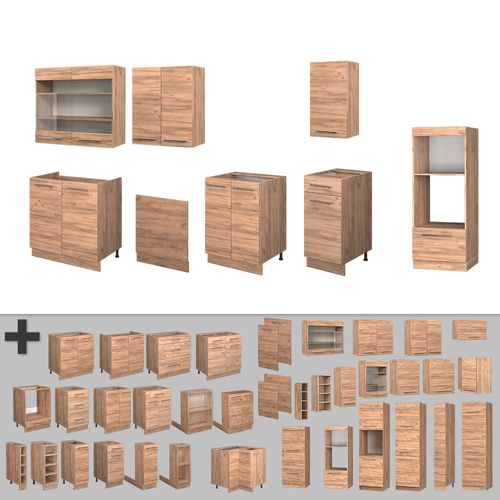 Cuisine Fame-line 57211 Chêne De Force Doré 300cm Avec Armoire Haute, Sans Pt