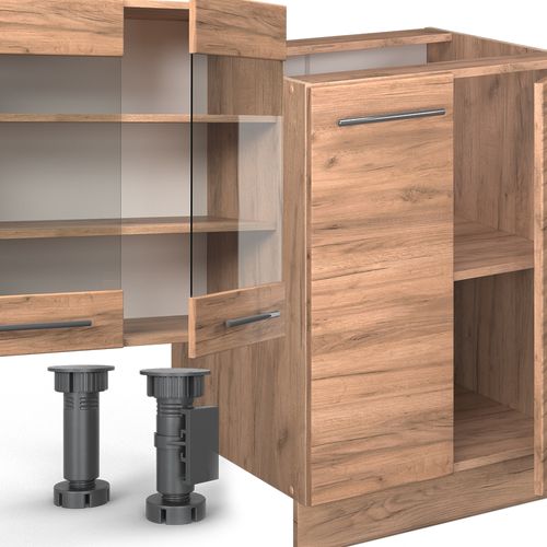 Cuisine Fame-line 57211 Chêne De Force Doré 300cm Avec Armoire Haute, Sans Pt
