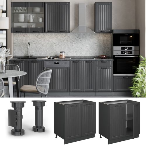 Meuble Bas Sous-évier Fame-line 57215 Gris Foncé 80cm Avec Étagère, Sans Pt