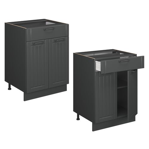 Meuble Cuisine Fame-line 57216 Gris Foncé 60cm Avec Tiroir, Pt Anthracite