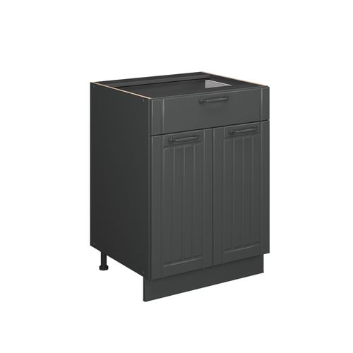 Meuble Cuisine Fame-line 57217 Gris Foncé 60cm Avec Tiroir, Pt Marbre