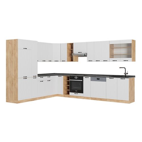 Cuisine En Angle Fame-line 57241 Blanc Campagne 347x60cm , Pt Anthracite