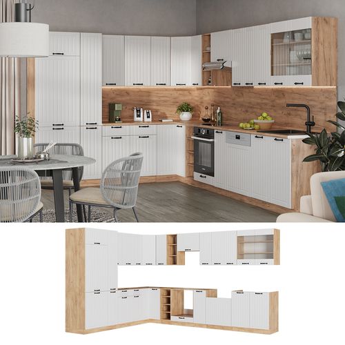 Cuisine En Angle Fame-line 57241 Blanc Campagne 347x60cm , Pt Anthracite