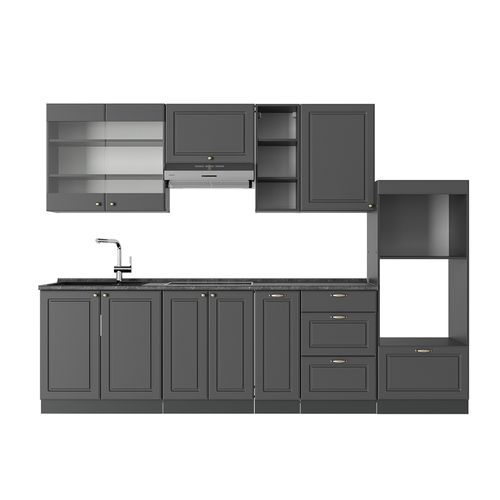 Cuisine Fame-line 57243 Anthrazit-gold Landhaus 280cm , Pt Anthracite