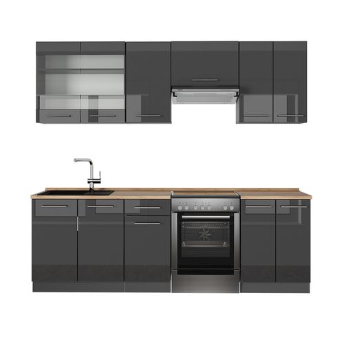 Cuisine Fame-line 57246 Anthracite Haute Brillance 240cm , Pt Chêne