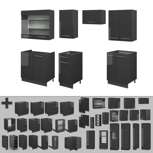 Cuisine Fame-line 57246 Anthracite Haute Brillance 240cm , Pt Chêne