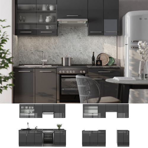 Cuisine Fame-line 57246 Anthracite Haute Brillance 240cm , Pt Chêne