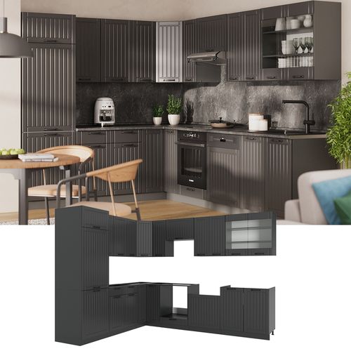 Cuisine En Angle Fame-line 57249 Gris Foncé 287x60cm , Pt Chêne