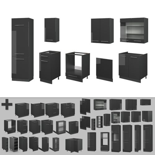 Cuisine Fame-line 57250 Anthracite Haute Brillance 300cm , Pt Anthracite