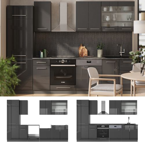 Cuisine Fame-line 57250 Anthracite Haute Brillance 300cm , Pt Anthracite