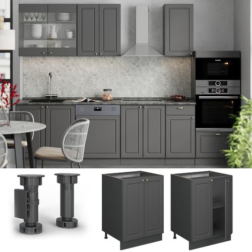 Meuble Bas De Cuisine Fame-line 57256 Anthrazit-gold Landhaus 60cm , Pt Anthracite