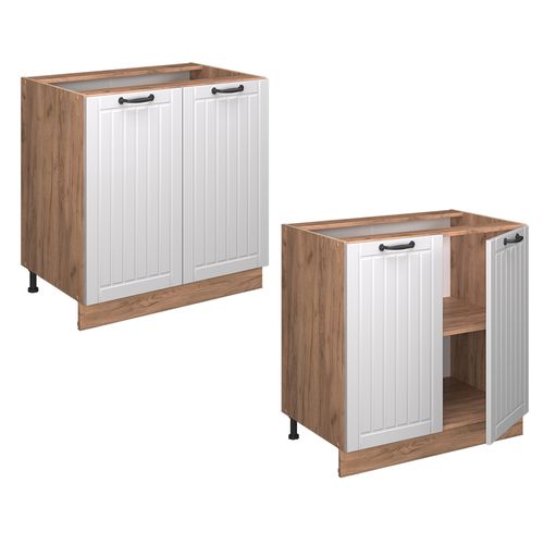 Meuble Bas De Cuisine Fame-line 57268 Blanc Campagne 80cm Avec Étagère, Pt Marbre