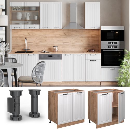 Meuble Bas De Cuisine Fame-line 57268 Blanc Campagne 80cm Avec Étagère, Pt Marbre