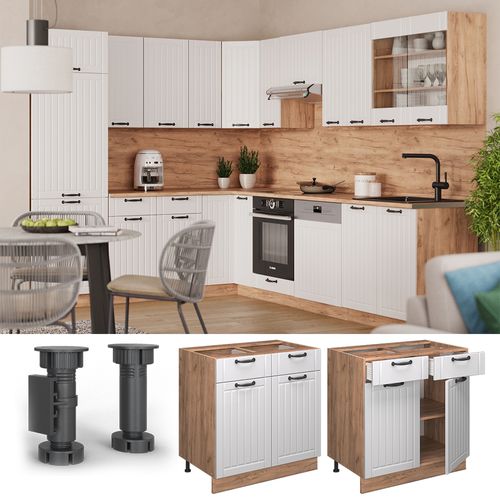 Meuble Cuisine Fame-line 57271 Blanc Campagne 80cm , Pt Marbre