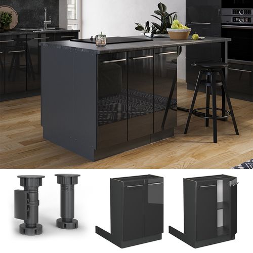 Îlot De Cuisine Fame-line 57276 Anthracite Haute Brillance 60cm Sans Pt