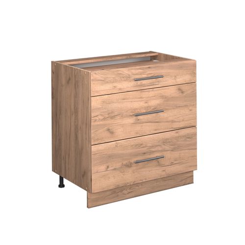 Meuble Cuisine Fame-line 57278 Chêne De Force Doré 80cm Avec 3 Tiroirs, Sans Pt