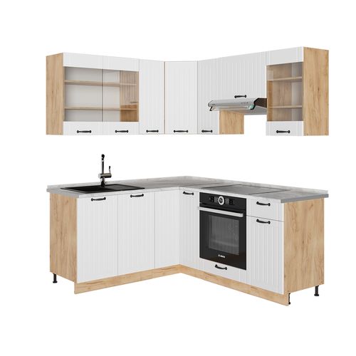 Cuisine En Angle Fame-line 57282 Blanc Campagne 190x60cm , Pt Marbre