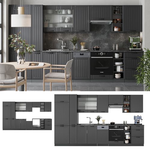 Cuisine Fame-line 57287 Gris Foncé 355cm , Pt Marbre