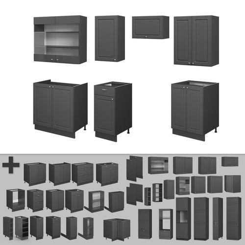 Cuisine Fame-line 57289 Anthrazit-gold Landhaus 240cm , Pt Marbre