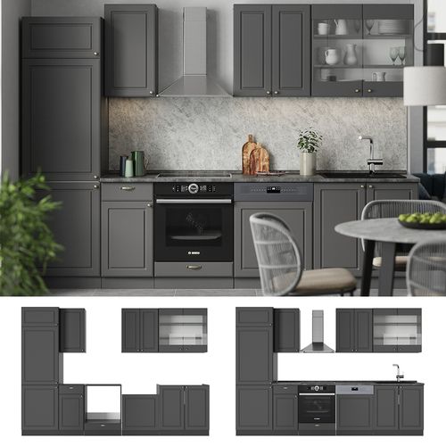 Cuisine Fame-line 57291 Anthrazit-gold Landhaus 300cm , Pt Marbre