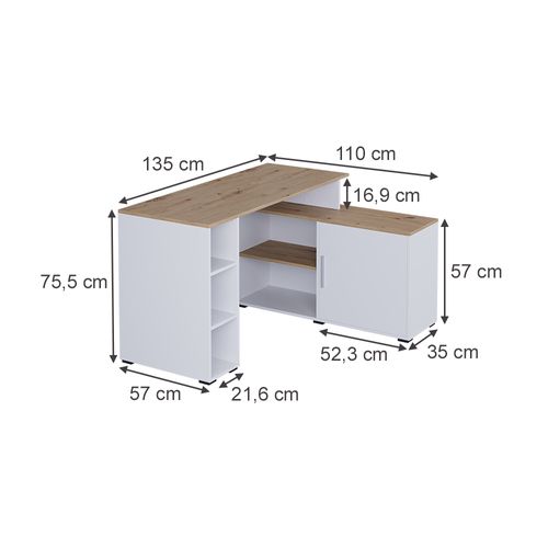 Bureau Dangle Rudy 57324 Blanc/artisan 135x110cm Avec Des Étagères