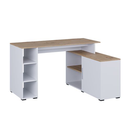 Bureau Dangle Rudy 57324 Blanc/artisan 135x110cm Avec Des Étagères