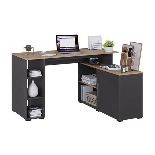 Bureau Dangle Rudy 57325 Anthracite/artisan 135x110cm Avec Des Étagères