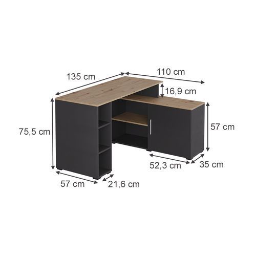 Bureau Dangle Rudy 57325 Anthracite/artisan 135x110cm Avec Des Étagères