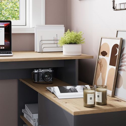 Bureau Dangle Rudy 57325 Anthracite/artisan 135x110cm Avec Des Étagères