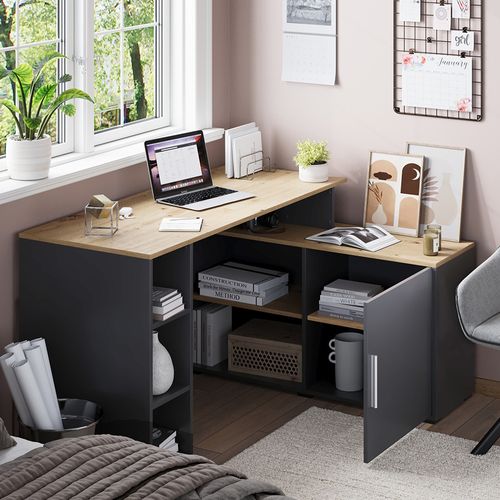 Bureau Dangle Rudy 57325 Anthracite/artisan 135x110cm Avec Des Étagères