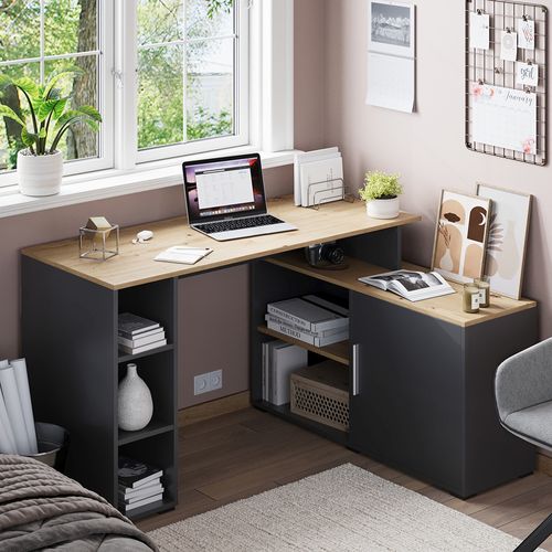 Bureau Dangle Rudy 57325 Anthracite/artisan 135x110cm Avec Des Étagères