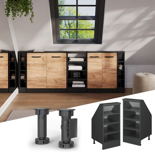 Meuble De Rangement Sous Pente Rion 57350 Anthracite 40x81.6cm Avec 4 Compartiments