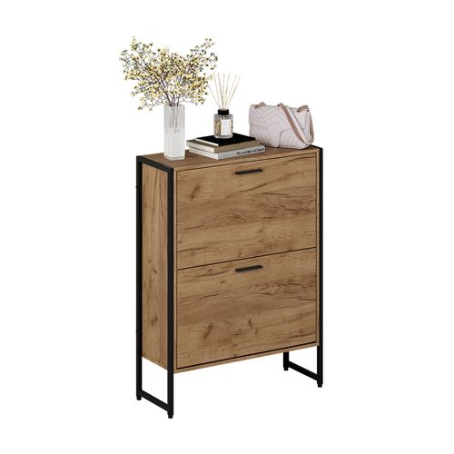 Benne à Chaussures Folda 57360 Chêne Doré/noir 63x83cm Avec 2 Compartiments Basculants