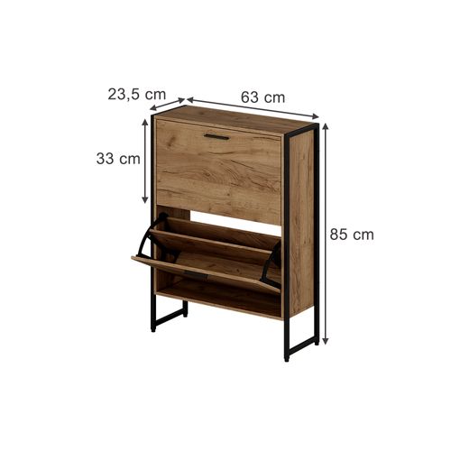 Benne à Chaussures Folda 57360 Chêne Doré/noir 63x83cm Avec 2 Compartiments Basculants