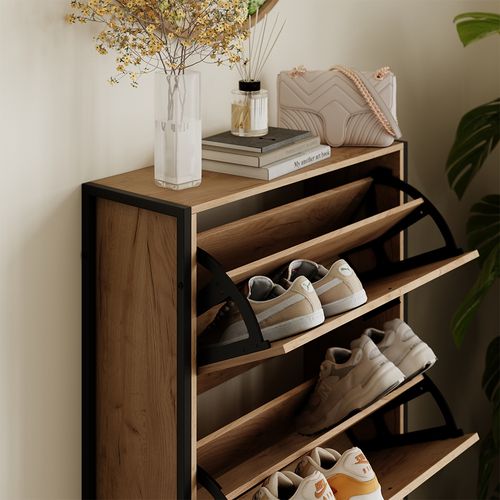 Benne à Chaussures Folda 57360 Chêne Doré/noir 63x83cm Avec 2 Compartiments Basculants