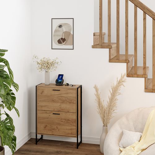 Benne à Chaussures Folda 57360 Chêne Doré/noir 63x83cm Avec 2 Compartiments Basculants