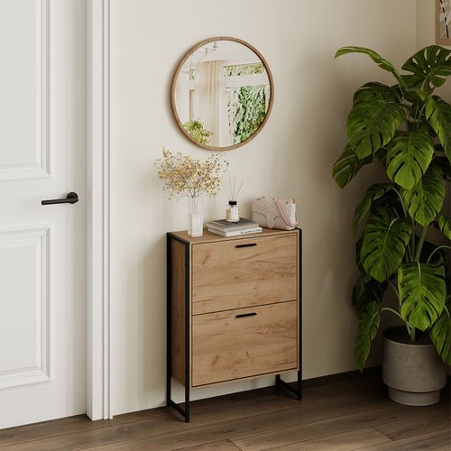 Benne à Chaussures Folda 57360 Chêne Doré/noir 63x83cm Avec 2 Compartiments Basculants