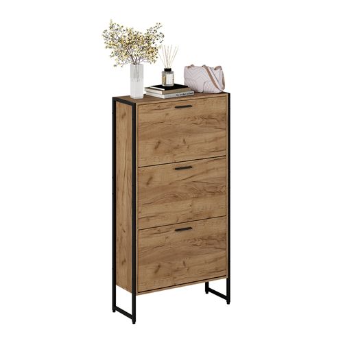 Benne à Chaussures Folda 57361 Chêne Doré/noir 63x119cm Avec 3 Compartiments Basculants