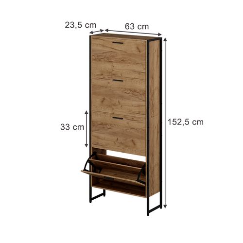 Benne à Chaussures Folda 57362 Chêne Doré/noir 63x152.5cm Avec 4 Compartiments Basculants