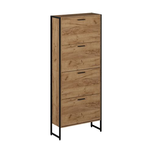 Benne à Chaussures Folda 57362 Chêne Doré/noir 63x152.5cm Avec 4 Compartiments Basculants